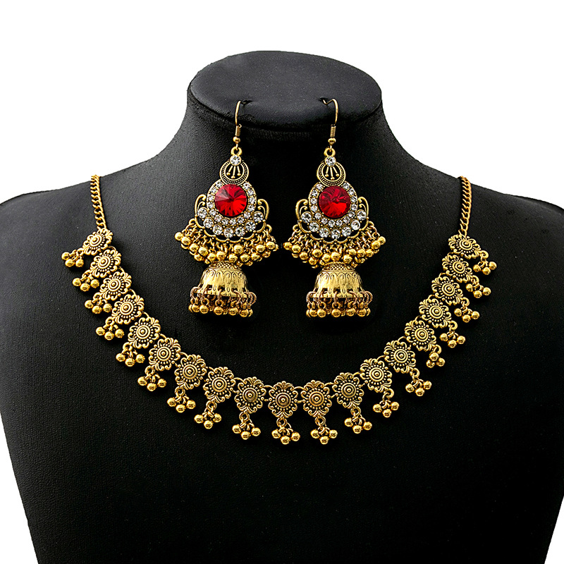 Europea y americana transfronteriza exagerada Joyería de diamantes traje vintage estilo bohemio pendientes redondos COLLAR COLGANTE de perlas de arroz