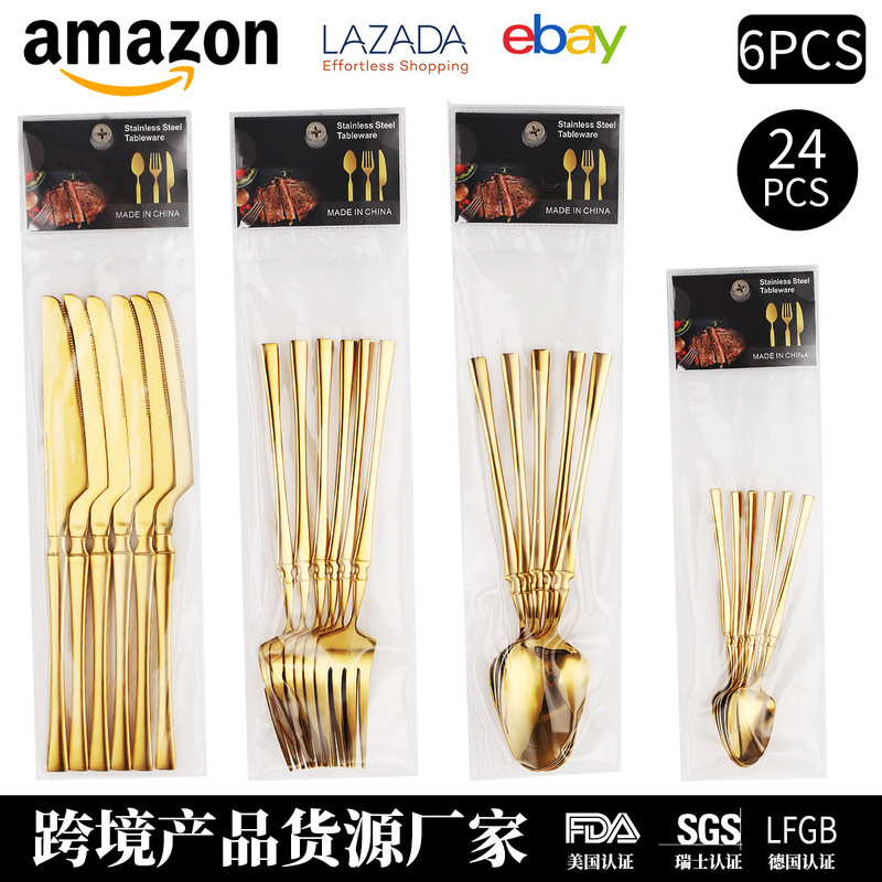 Cross-border Stainless Steel Tableware Set PVC Bag Small Man Waist 6 Pack Golden Supermarket Western Steak Knife, Fork and Spoon