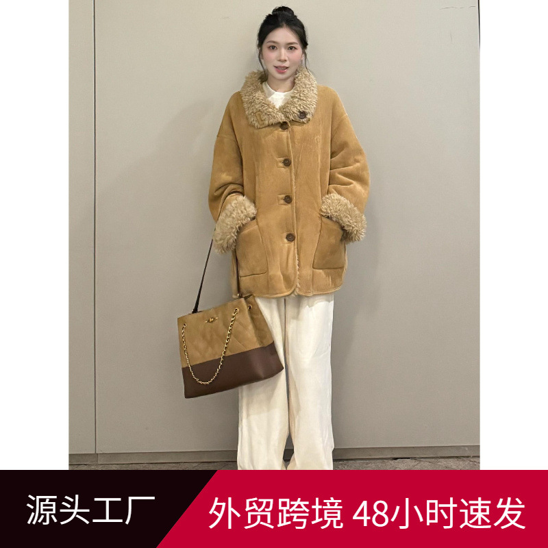 中长款加厚保暖大衣高质量女生上衣两面穿羊羔毛外套2026款女冬装