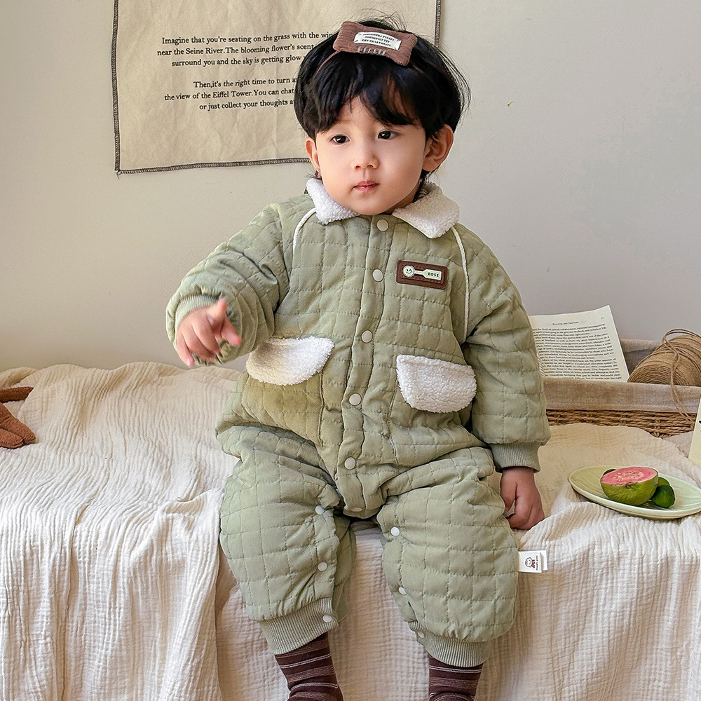 Ropa de bebé, ropa de otoño e invierno, mamelones abrigados de algodón acolchado, bebé de 0-2 años, más mono acolchado de terciopelo, ropa acolchada de algodón