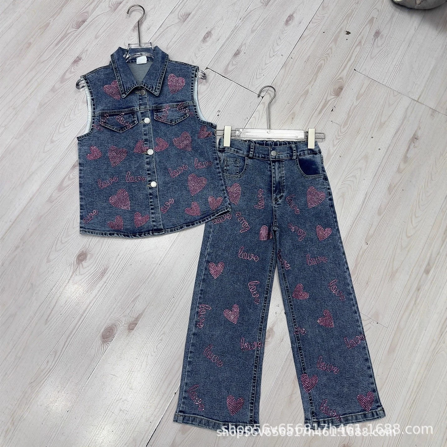 Детский деним-комплект, безрукавный жилет, модные брюки на высокой талии