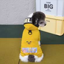 秋冬新款印花连帽四脚加厚棉衣中小型犬宠物狗狗猫咪比熊泰迪衣服