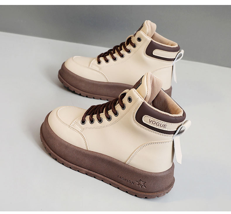 Damskie nowe brytyjskie buty retro jesienne grube brązowe krótkie buty_voghion.com