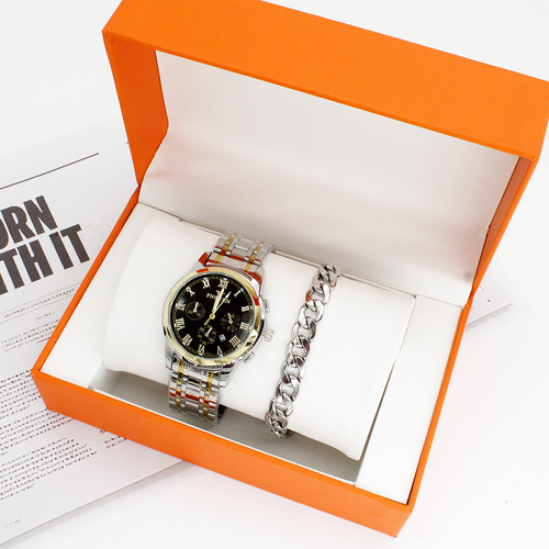 couple wristwatch Titanium steel bracelet box men's watch women's