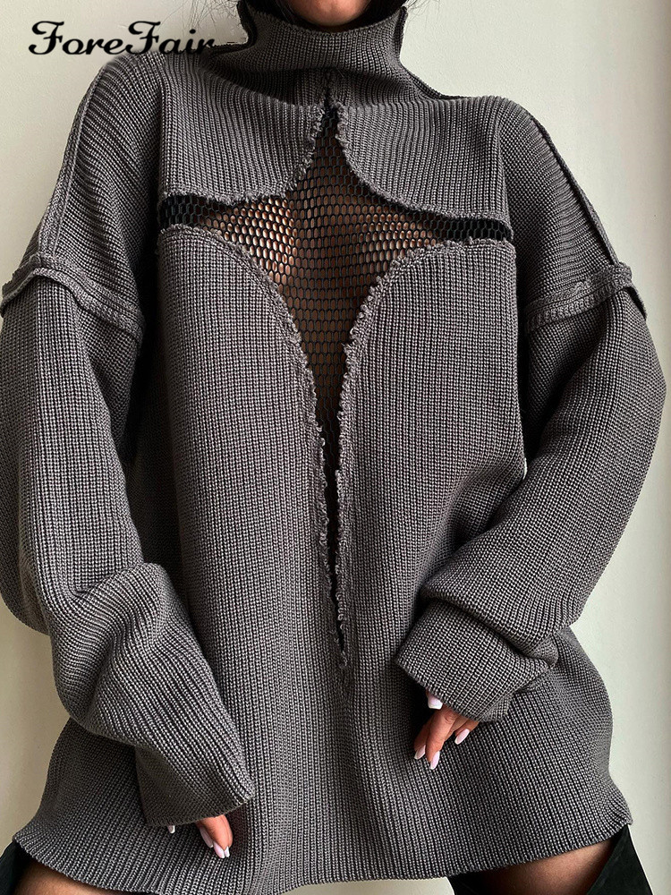 European and American style new sexy mesh perspective vacation loose knitted hollow pullover personality multi color sweater for women_voghion.com