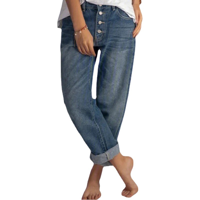Jeans Rectos para Mujer de Mezclilla de Algodón y Poliéster, Cintura Alta, para Uso Casual