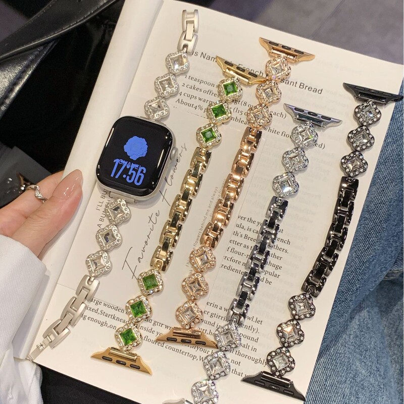 Suitable for Apple iWatch S11 four-leaf clover diamond-encrusted strap, Xiaomi Mi Band 10/9 Pro watch wristband Suitable for Apple iWatch S11 four-leaf clover diamond-encrusted strap, Xiaomi Mi Band 10/9 Pro watch wristband