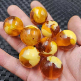 荧光浮盐水蜜蜡圆珠散珠红花玛瑙大号珠黄色手链项链饰品配件珠子
