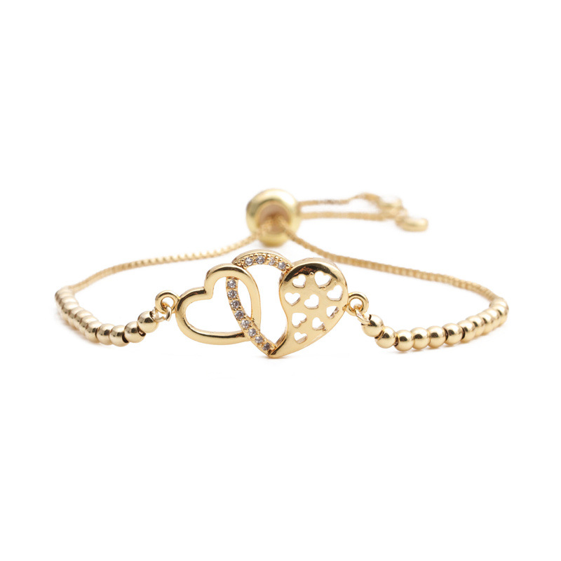 Fashion golden zircon double heart adjustable bracelet