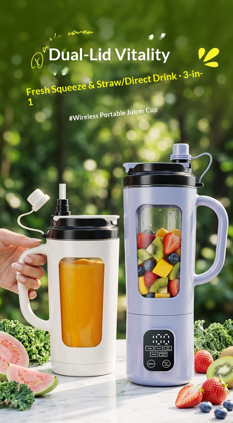 Tragbarer Entsafter mit Touchscreen-Display, USB-Ladung, tragbarer Smoothie-Mixer für Zuhause, 8-Messer-Schneidwerk, Eiskrusher-Funktion