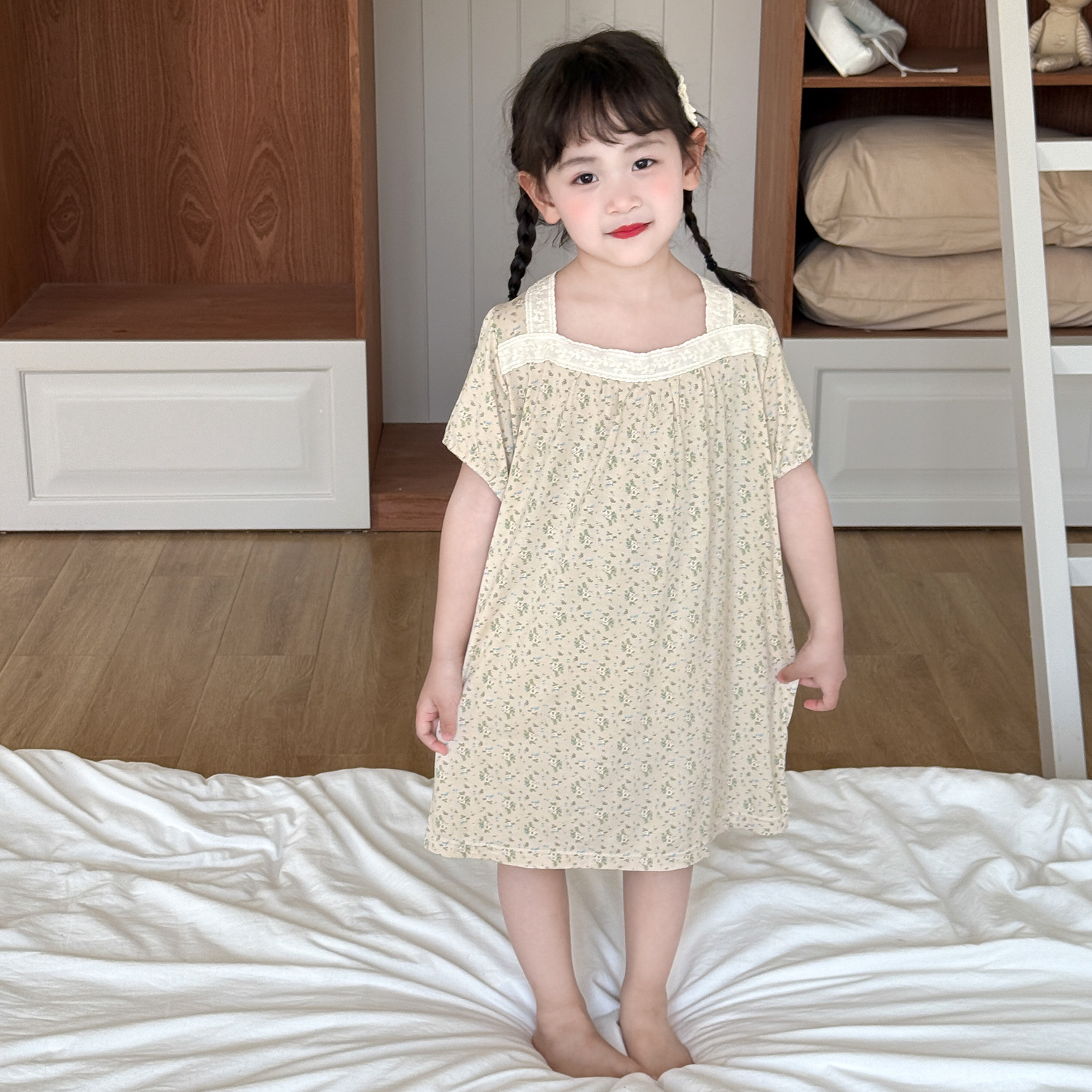 Modal Girl's Nightdress Floral Fragrant Style dress A Girl's Casual Home Clothes Baby Dress Summer New