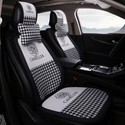 New Car Seat Cushion, Universal for: Seat cushion, seat cover - white-camellia-2-seat-cushions-for-driver-and-passenger-2-back-cushions-2-neck-pillows-honeycomb