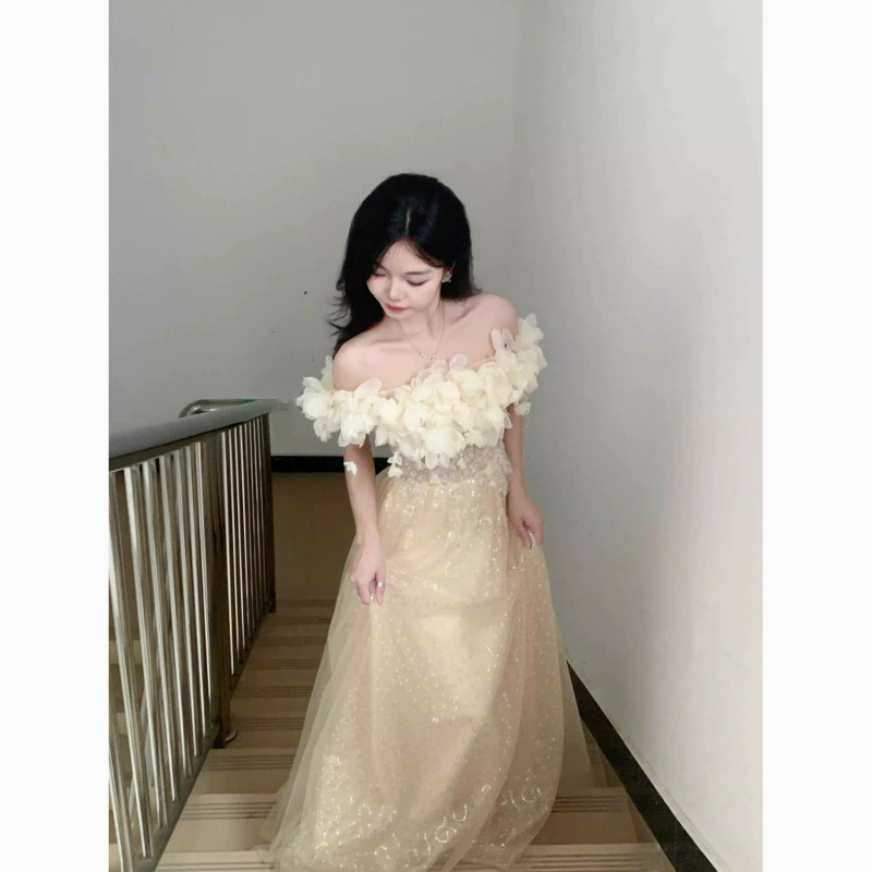 Новое платье на одно плечо, элегантная доступная роскошь для церемонии посвящения в зрелость, дня рождения, одежда для выступлений на художественном экзамене, вечернее платье ведущего.