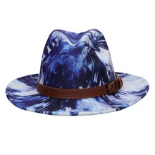 双面扎染毛呢礼帽皮带彩色帽子大檐爵士毡帽水墨画渐变色扎染礼帽