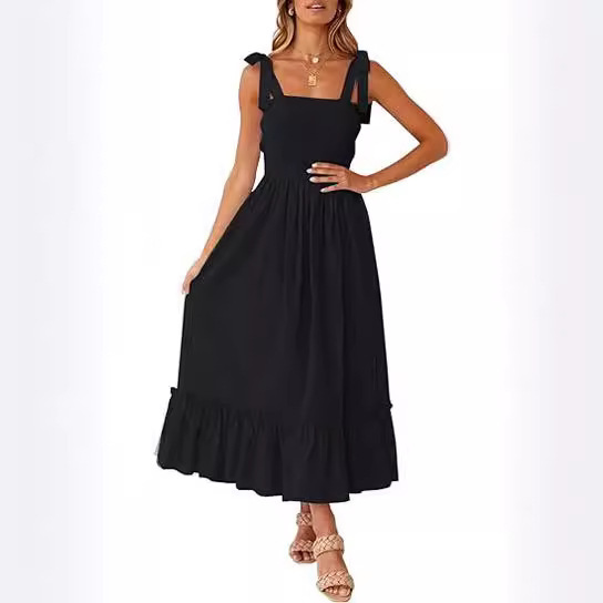2024 Amazon European and American Foreign Trade Cross-border Purchis Simple Solid Color Sling Dress