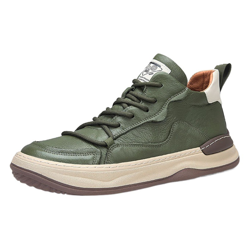 European Style Light Luxury Guangzhou Original Top-Layer Cowhide Men's Shoes, Fashionable and Versatile Casual Shoes, Mid-Top Sneakers