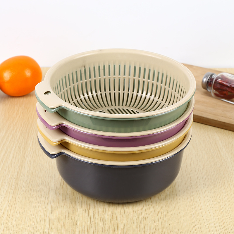 【特大加厚双层沥水篮】厨房洗菜篮子批发 水果篮 圆形两层沥水篮|ms