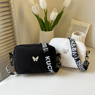 Wholesale temperament butterfly simple small bag for women nylon cloth wide shoulder strap underarm bag casual one-shoulder solid color crossbody bag