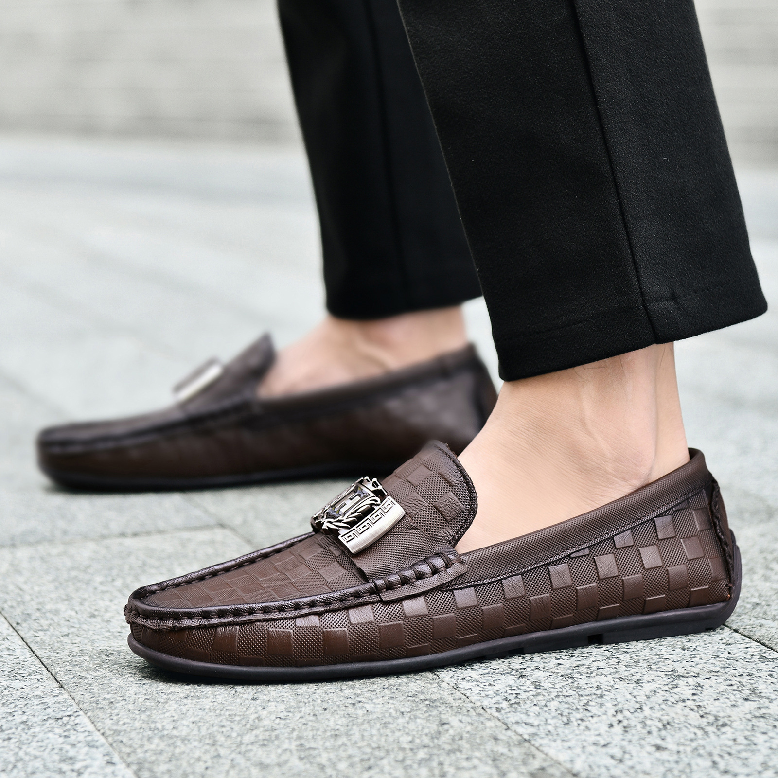 High-End Top-Grain Leather Genuine Leather Moccasins, Lazy Driving Shoes, British Casual Men's Leather Shoes, Driving Sh_vogvips.com