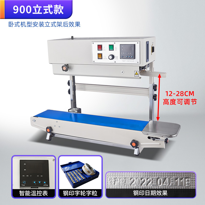 Máquina de sellado continuo automático para bolsas de aluminio comerciales de té, bolsas de papel y plástico, máquina de sellado térmico, fecha de impresión de acero, fecha de impresión de tinta