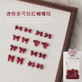 Ankora Red Nail Art Ornaments Mini Bow Red Bow Tie Bow Resin Nail Ornament