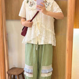 日系森女系蕾丝花边拼接无袖马甲坎肩2026文艺复古圆领百搭上衣女