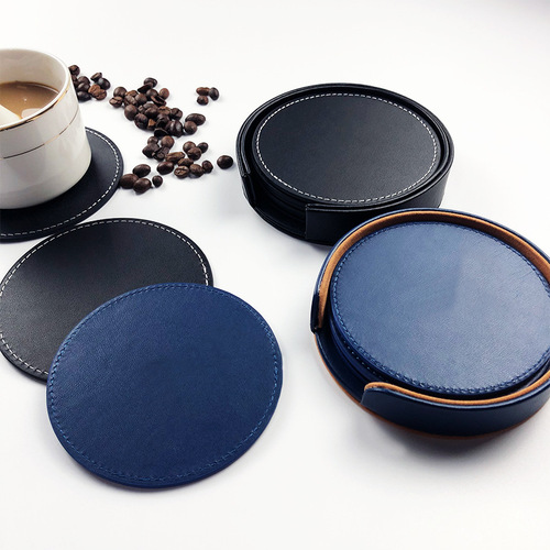 Factory tea coasters can be customized by the company LOGO hand-sewn pu leather coasters with oil edges and insulation pads wholesale