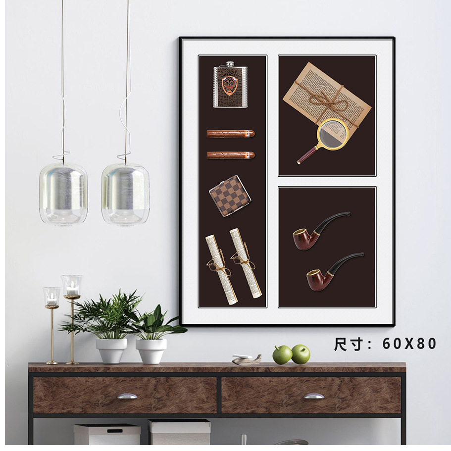 Pintura decorativa de cigarro, pipa, jarra, pintura colgante tridimensional, lujo ligero, habitación de muestra simple, pintura de instalación física