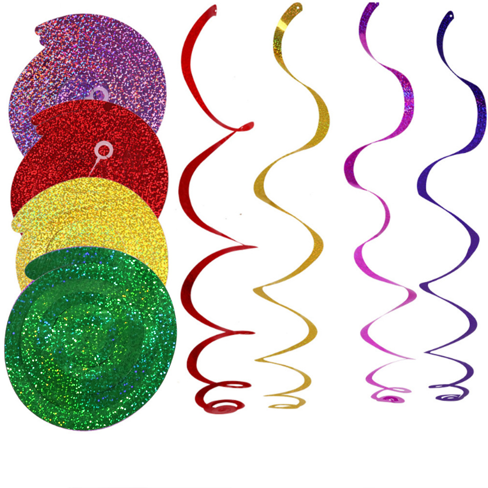 Suministros de vacaciones adornos en espiral fiesta boda escena diseño techo colgante láser PET doble espiral