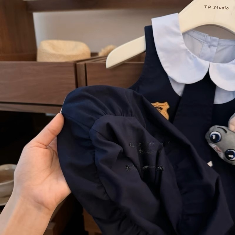 女の子ウサギ警察官ドレス子供ジュディ JK カレッジスタイル花のつぼみベストドレス夏 2025 新しいプリンセスドレス|undefined