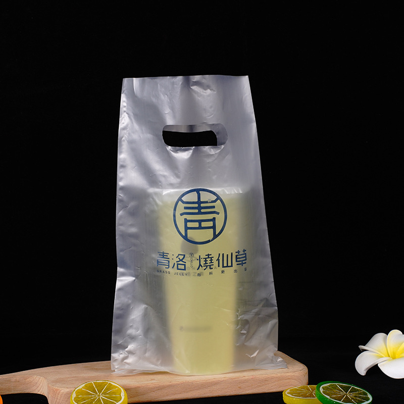 单双杯奶茶打包袋印刷 奶茶塑料手提袋塑料四指袋透明塑料手提袋