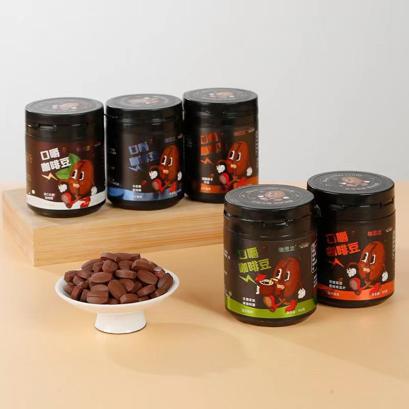 Instant Coffee Bean Candy Black Coffee Flavor Chewable Snack 100g Bottle overview