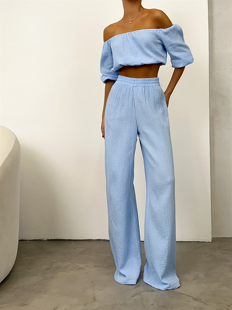 Dames pantalon set met off shoulder top en rechte broek_voghion.com