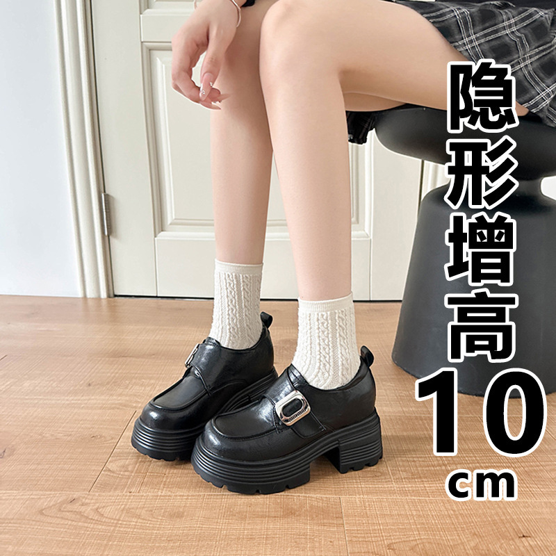 Ready in Stock] Heightening Small Leather Shoes for Women with Deep Mouth, Thick Heels, High Heels, Thick Soles, Size 32, Small Size 10cm, Small Size Flats