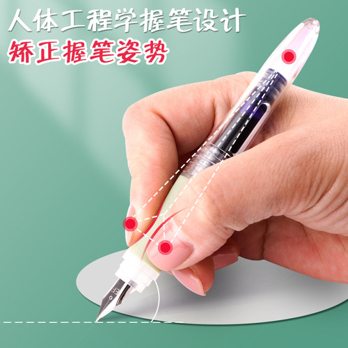 White Snow Direct Ink Pen EF Tip Refillable Ink Cartridge Student Erasable Rollerball Pen Large Capacity Posture Correcting Pen