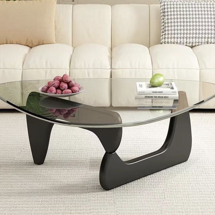Transparent glass + black wooden legs, large size 114*82*40cm