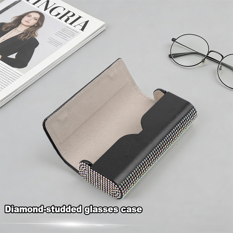 New Style Diamond-Encrusted Double Oval Glasses Case with a High-End Feel, Portable Anti-Pressure Sunglasses Case, Myopia Glasses Storage Box Wholesale