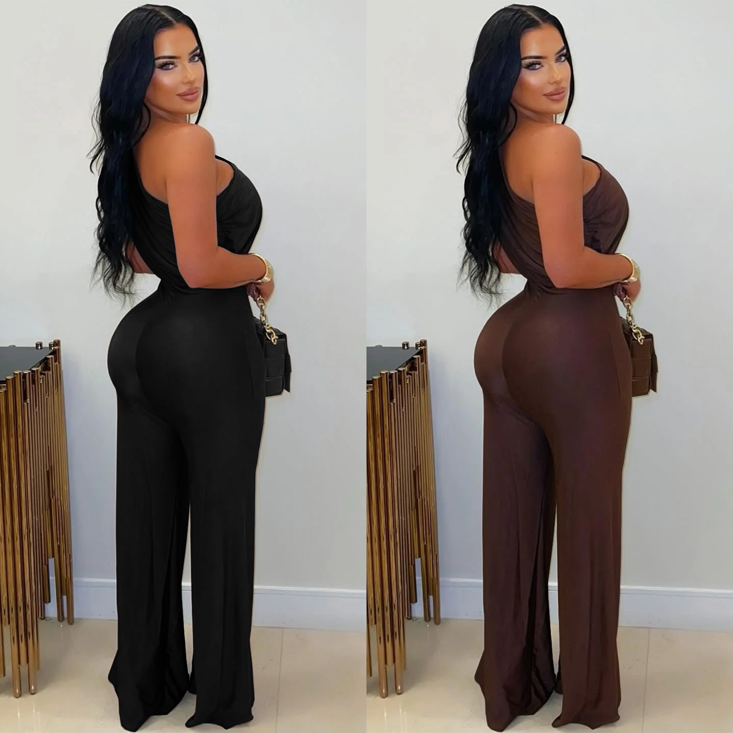 C7578 Aliexpress transfronterizo Amazon Europa y América de moda de mujer casual hombro inclinado sin mangas bolsas de camisa de piernas