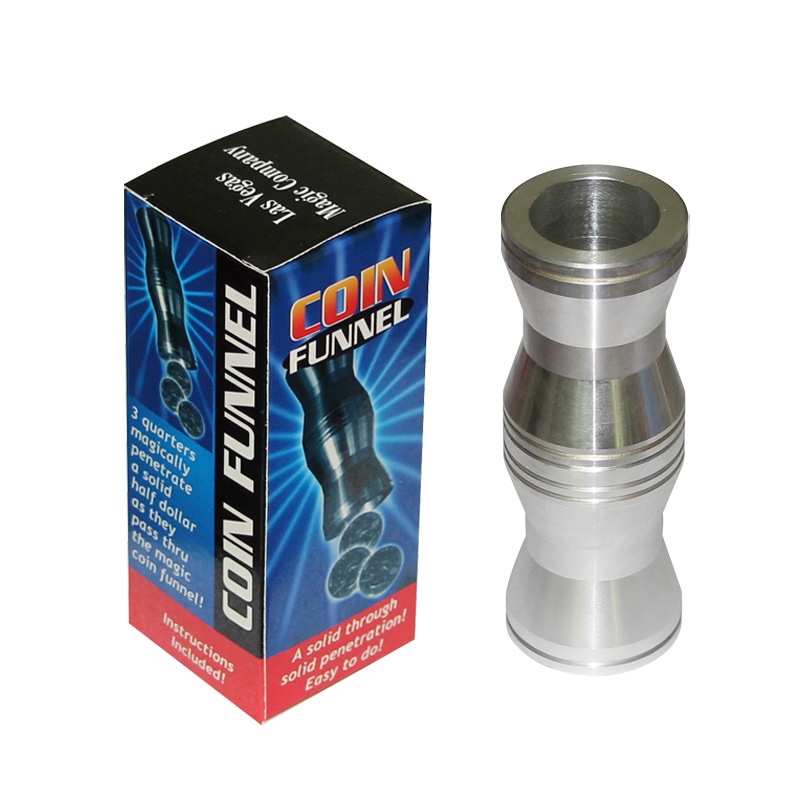 Cross Border Magic Props Coin Funnel Magic Coin Crossing Aluminum Tube Magic Trick Coin Funnel Color Box