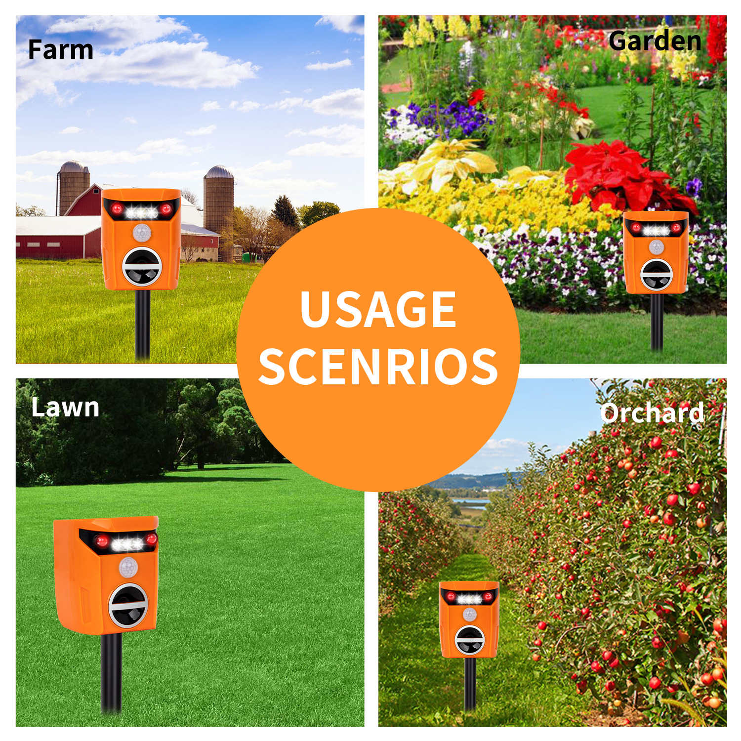 En stock comadreja solar ultrasónico infrarrojo sensor gato perro repelente de aves repelente de animales dispositivo