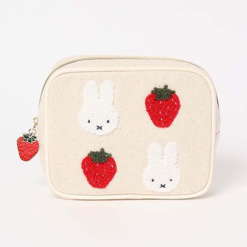 Japanese Miffy Strawberry Cartoon Cute Pink Square Makeup Storage Bag Portable Embroidered Fashion Lipstick Bag