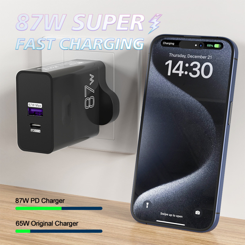 国境を越えたプライベートモデル TYPE-C+USB デュアル回線急速充電 87W 充電器ヨーロッパ、アメリカ、イギリス USB-C 充電ヘッド工場|undefined