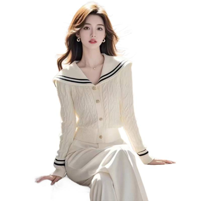 Collar de marina larga manga suave suéter glutinoso mujer 2025 otoño delgado diseño camiseta de punto con camiseta de base superior