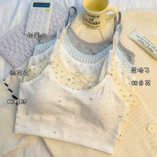 新款甜美碎花波点无痕小吊带无钢圈舒适柔软裹胸一字美背少女文胸