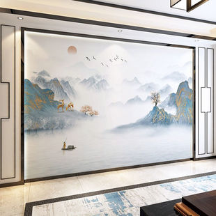 3D Landscape Tv Background Wall 2024 New Wallpaper New Chinoiserie Living Room Sofa Mural 8D Film Wallpaper Wall Covering
