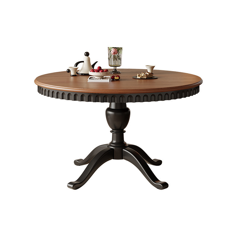 Mesa de comedor de madera sólida de estilo pequeño estilo francés retro mesa de comedor de madera de cera blanca combinación de estilo medieval mesa de comedor redonda doméstica