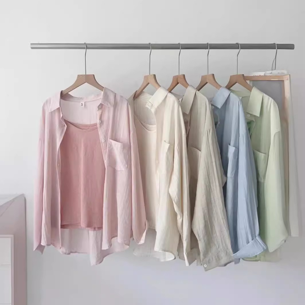 Irina Spring and Summer French-Style Cotton and Linen Sun Protection Shirt for Women, Thin Cotton and Linen Shirt with a High-End Feel, Wrinkle-Resistant Long-Sleeve Two-Piece Set