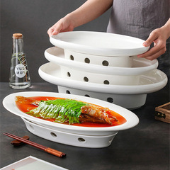 5ZV7批發新款魚盤家用蒸魚盤子蠟燭加熱保溫酒店餐具陶瓷剁椒魚頭