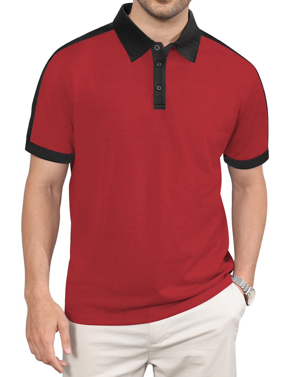 Camiseta polo de manga corta para hombre, estilo casual y de negocios, con bloques de color, de verano, de sarga perlada, para comercio transfronterizo Amazon.
