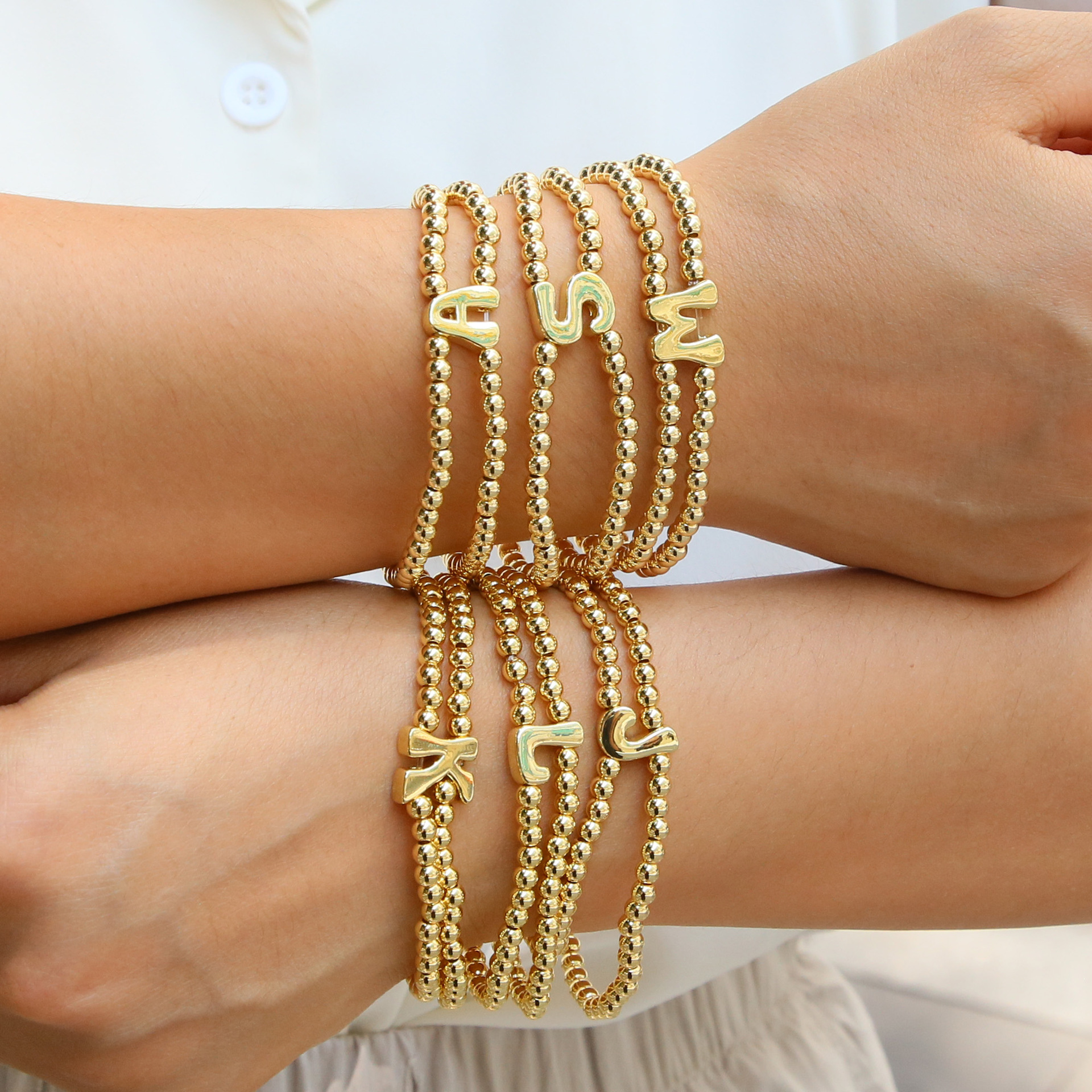 Copper Pendant Material Bracelets Classification Wholesale Jewelry INS Style Classic Style Letter Copper Plating Beaded Chain Bracelets